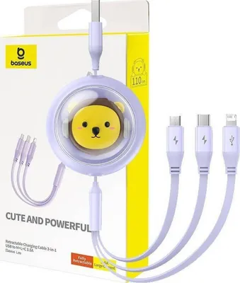 Immagine prodotto di 3W1 Baseus Cavo di ricarica da Usb a Usb-C, Usb-M, Lightning 3,5A, 1,1M (viola)