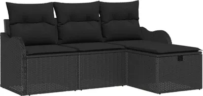 Image de Ensemble de 4 assises de jardin vidaXL, en résine tressée noire