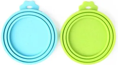 Produktbild von Tierfutterdeckel - silikonische Deckel - für Hunde - und Katzenfutter - blau und grün