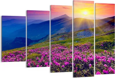 Produktbild von Bild auf Leinwand - Leinwandbild - Wiese Berge Landschaft - 150x100cm - Wand Bild - Wanddeko - Leinwanddruck - Bilder - Kunstdruck - Wanddekoration - Leinwand bilder - Wandkunst - EG150x100-2676