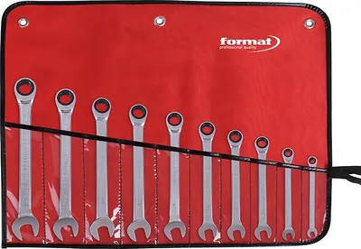 Produktbild von FORMAT Ratschenschlüssel-Satz gerade 10-teilig. SW 8-24mm, Ausführung:10-teilig, Satzinhalt:8/ 10/ 13/ 15/ 16/ 17/ 18/ 19/ 22/ 24 mm, Schlüsselweite:8, 10, 13, 15, 16, 17, 18, 19, 22, 24