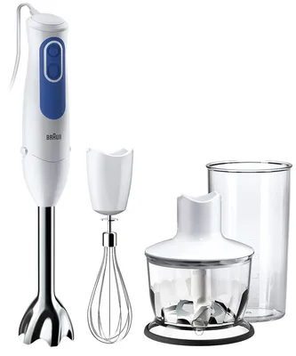 Produktbild von Braun MQ3035WH Sauce, Pürierstab, 0,6 l, Pulsfunktion, 700 W, Blau, Weiß