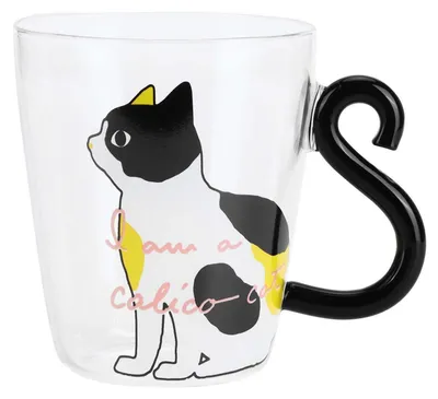 Produktbild von Kaffeetasse Katze mit Schwanzgriff aus Borosilikatglas 300ml Weiß