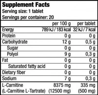 Image de L-Carnitine - Biotech USA - L-carnitine effervescent (20 tabs) - Saveur Citron