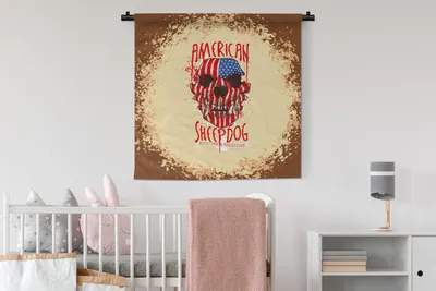 Produktbild von MuchoWow® Wandteppich Wandbehang Jahrgang - Amerika - Hund 90x90 cm Tapisserie Dekoration Wandtuch - Wandaufhänger