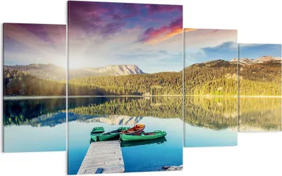 Produktbild von Bild auf Leinwand - Leinwandbild - See Berge Wasser - 160x90cm - Wand Bild - Wanddeko - Wandbilder - Leinwanddruck - Bilder - Kunstdruck - Wanddekoration - Leinwand bilder - Wandkunst - DL160x90-3595
