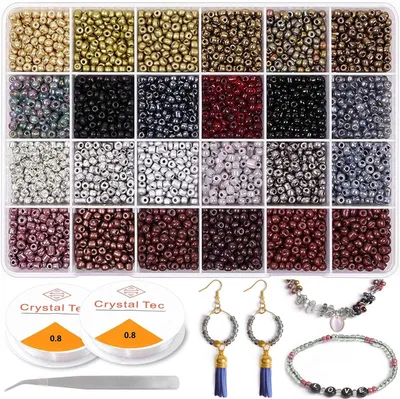 Immagine prodotto di Perline di vetro, 4 mm, 3360 pezzi, 24 colori, per la creazione di gioielli