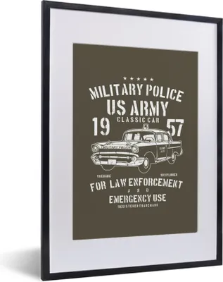 Produktbild von MuchoWow® MuchoWow® Gerahmtes Poster Mancave - Polizei - Auto - Braun - Vintage 30x40 cm - Poster mit zchwarzem Bilderrahmen - Wandposter Schlafzimmer