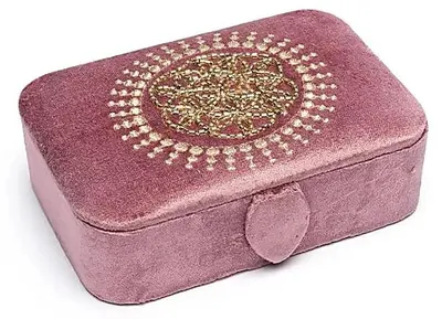 Produktbild von Schmuck-/Tarot-Box aus Samt in Altrosa mit Blume des Lebens – 11 x 15,5 x 5 cm