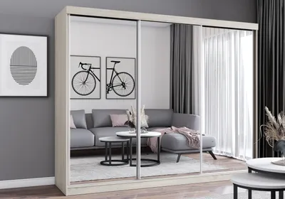 Produktbild von Easy4You MN Sonoma Schiebetürenschrank Kleiderschrank 250x215x62 cm mit Spiegel - Schlafzimmermöbel, Aufbewahrung – Mehrzweckschrank mit 3 Kleiderstangen und 3 Schubladen