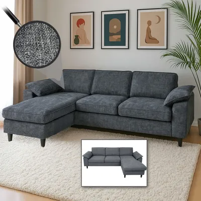 Produktbild von Sofa-Garnitur MCW-O71, Couch Sofa Ecksofa L-Form, Liegefläche links/rechts, Stoff/Textil Holz 84x229x140cm  dunkelgrau