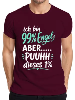 Obrázek produktu pro Jsem 99% anděl, ALE... tohle tričko s nápisem "Tohle 1% je zábava", s ironickým podtónem, barva vínová, velikost XL