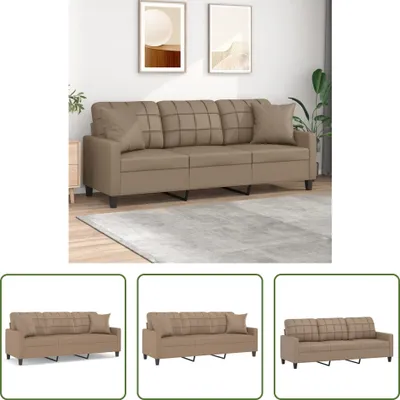 Immagine prodotto di The Living Store Divano a 3 posti con cuscini decorativi cappuccino-marrone 180 cm in ecopelle