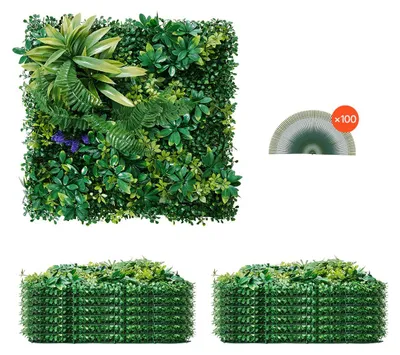 Produktbild von VEVOR Künstliche Hecke, 12 Stück, 500x500x50 mm, 3D-Kombination, Künstliche Pfla