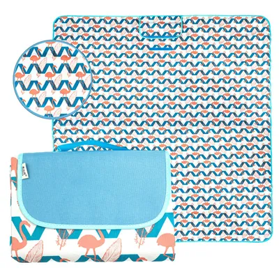 Immagine prodotto di Intirilife Coperta da picnic pieghevole con design a fenicottero impermeabile - Aperta 199 x 145 cm - Ripiegata 31,5 x 21 x 3,5 cm - Coperta da esterno coperta da spiaggia per campeggio escursionismo giardino parco da trasportare