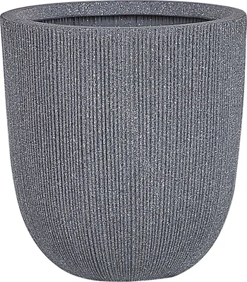 Produktbild von BELIANI Blumentopf Grau Kunstharz rund 31 cm in Rillenoptik Indoor Outdoor Gartenausstattung Deko