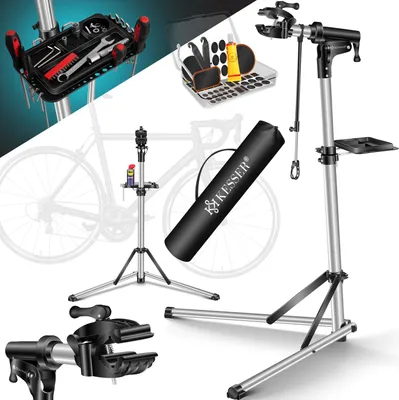 Produktbild von KESSER® Fahrradmontageständer Premium Profi 50kg - 360° drehbar für E-Bike, Mountainbike & Fahrrad, höhenverstellbarer Reparaturständer, mit Werkzeugablage, Tragetasche & Lenkerfixierung