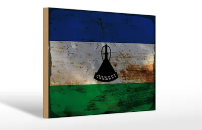 Produktbild von Holzschild Flagge Lesotho 30x20cm Flag of Lesotho Rost