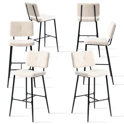 Image de Meubles Cosy : lot de 6 tabourets de bar scandinaves avec dossier en tissu bouclé beige – POMONA