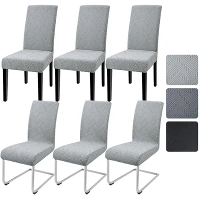 Produktbild von Stuhlhussen 6er Set Jacquard Schwingstuhlbezug Elastisch Hellgrau