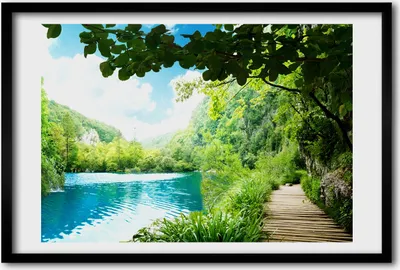Produktbild von Bild 60x40 MDF-Rahmen, Wandkunst Wasserfall im Wald
