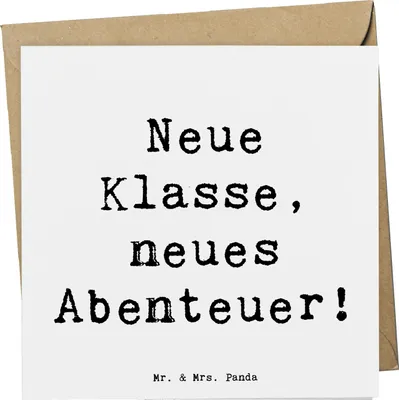 Produktbild von Mr. & Mrs. Panda Glückwunschkarte Spruch Erster Schultag Abenteuer - Weiß - Geschenk, anlasskarte, Trost, neuer Ranzen, doppelkarte, faltkarte, Neue Klasse, Zuversicht