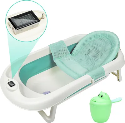 Immagine prodotto di Vaschetta da bagno per bambini Set di vaschette da bagno per bambini Vaschetta da bagno da viaggio Pieghevole con termometro per bambini da 0-36 mesi