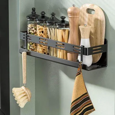 Produktbild von Famanu Kräuterregal selbstklebend - ohne Bohren - schwarz - 40 cm
