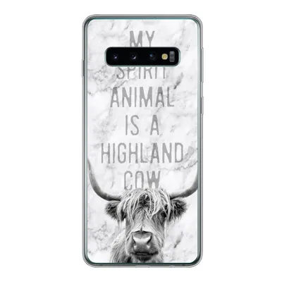 Produktbild von MuchoWow® Handyhülle Schutzhülle Hülle für Samsung Galaxy S10 Schottischer Highlander - Marmor - Zitat Silikon Softcase Handy Hülle - Handytasche