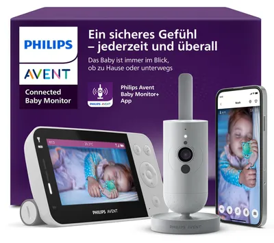 Produktbild von Philips AVENT Connected SCD951/26 Verbundenes Babyphone, 1920 x 1080 Pixel, 400 m, WLAN, 2.4 GHz, Kamera, Grau, Weiß