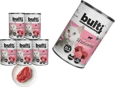 Obrázok produktu pre BULTI | Krmivo pre mačky s hovädzím mäsom – súprava mokrého krmiva pre mačky, 6 x 400 g konzervy – konzervy s krmivom pre mačky