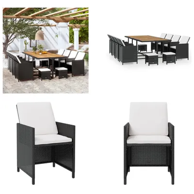 Produktbild von vidaXL 13 tlg. Garten Essgruppe Poly Rattan Akazienholz Schwarz - Gartenmöbel-Set - Gartenmöbel-Sets - Gartentisch Und Stühle - Gartentische Und Stühle
