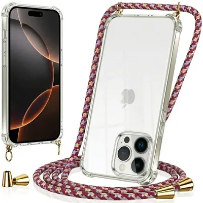Image de Lanière pour étui Apple iPhone 17, étui de protection à porter autour du cou, étui pour téléphone portable avec cordon, collier, motif camouflage rouge