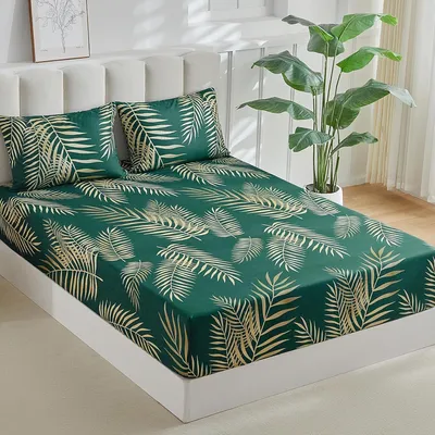 Immagine prodotto di Lenzuolo con angoli 160x200 cm, altezza delle angole 35 cm, in microfibra, con motivo floreale verde scuro, e 2 federe