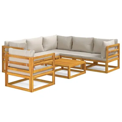 Produktbild von 7-tlg. Garten-Lounge-Set mit Hellgrauen Kissen Massivholz