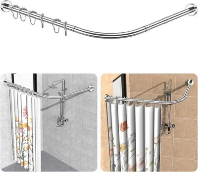 Obrázok produktu pre Ibenzoa® Nastaviteľná L-tvarovaná závesná tyč na sprchový záves, vyrobená z nehrdzavejúcej ocele 304, s lešteným chrómovým povrchom, teleskopická, s rozmerom 75–105 cm na každej strane, vrátane 18 oceľových krúžkov