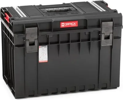 A black Qbrick One System 450 Techniker-Werkzeugkasten tool box is shown from the front.