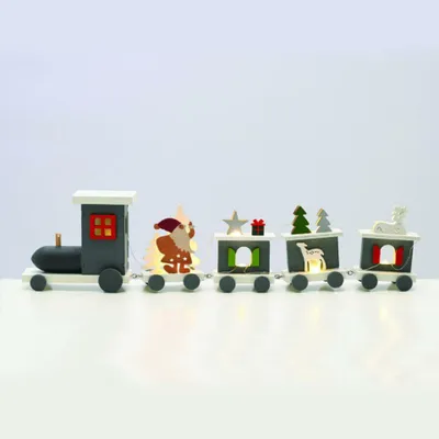 Productafbeelding van ACA Verlichte kerstdecoratie, houten figuur, 9 warmwitte LED's, werkt op batterijen (2xAAA), 45x5x11cm, IP20, X0511127