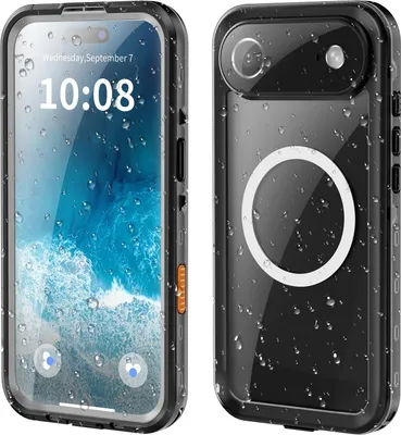 Image de Etui étanche pour iPhone Air, compatible MagSafe, étanche à la poussière et à la neige, étui de protection complet IP68 avec protecteur d'écran intégré noir