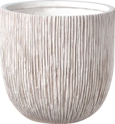 Produktbild von BELIANI Blumentopf Hellbeige Lehm-Faser-Mischung Rund 42x42x39 cm Gerillt Modernes Design Großer Blumenkübel Übertopf Pflanzgefäß Indoor & Outdoor