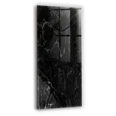Produktbild von Wallfluent Wanduhr – Stilles Quarzuhrwerk - Uhr Dekoration Wohnzimmer Schlafzimmer Küche - Zifferblatt mit Strichen - schwarze Zeiger - 30x60 cm - Schwarzer Marmor