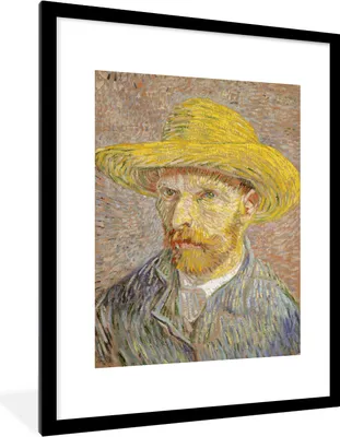 Produktbild von MuchoWow® MuchoWow® Gerahmtes Poster Selbstbildnis mit Strohhut - Vincent van Gogh 60x80 cm - Poster mit zchwarzem Bilderrahmen - Wohnzimmer - Dekorationen - Prämie