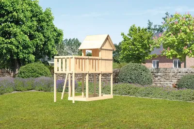 Produktbild von Spielturm Spielhaus Karibu Frieda 107 x 107 cm Holz bestehend aus Anbau