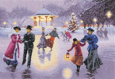 Zdjęcie produktu dla Zestaw do haftu krzyżykowego Heritage Aida "Christmas Skater", wzór liczony, JCXS1418-A, 31x22cm