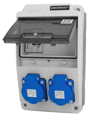 Produktbild von Baustromverteiler XS 2x230V 16A kompakt Stromverteiler IP44 Steckdosen Stromzähler DV-6814-D