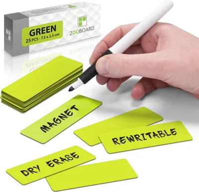 Produktbild von 2DOBOARD Magnetstreifen beschreibbar - 7,5 cm x 2,5 cm Grün - 25 Stück - Wochenplaner, Organizer – Für Metallschränke, Kühlschränke, magnetische Oberflächen