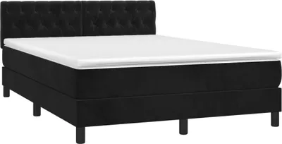 Produktbild von Boxspringbett mit Matratze Schwarz 140x190 cm Samt