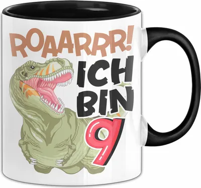 Produktbild von 9. Geburtstag Geschenk Tasse Becher Jungs Dino T-Rex Roaarrr Ich Bin 9 (Schwarz)