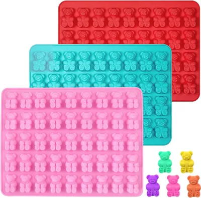 Produktbild von Silikonformen für Gummibärchen, 21,8 x 15,5 cm, 3 Stück, lebensmittelecht und hitzebeständig, für Süßigkeiten, Schokolade, Gummibärchen, Gelees und Kuchendekorationen