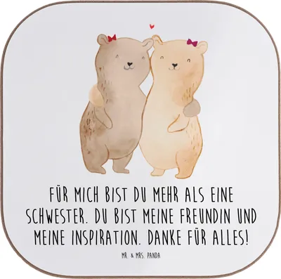 Produktbild von Mr. & Mrs. Panda Untersetzer für Gläser Meine Schwester - Weiß - Geschenk, Tassenuntersetzer, besondere Überraschung, Tischuntersetzer, Einzigartig, Danke sagen, Bedanken
